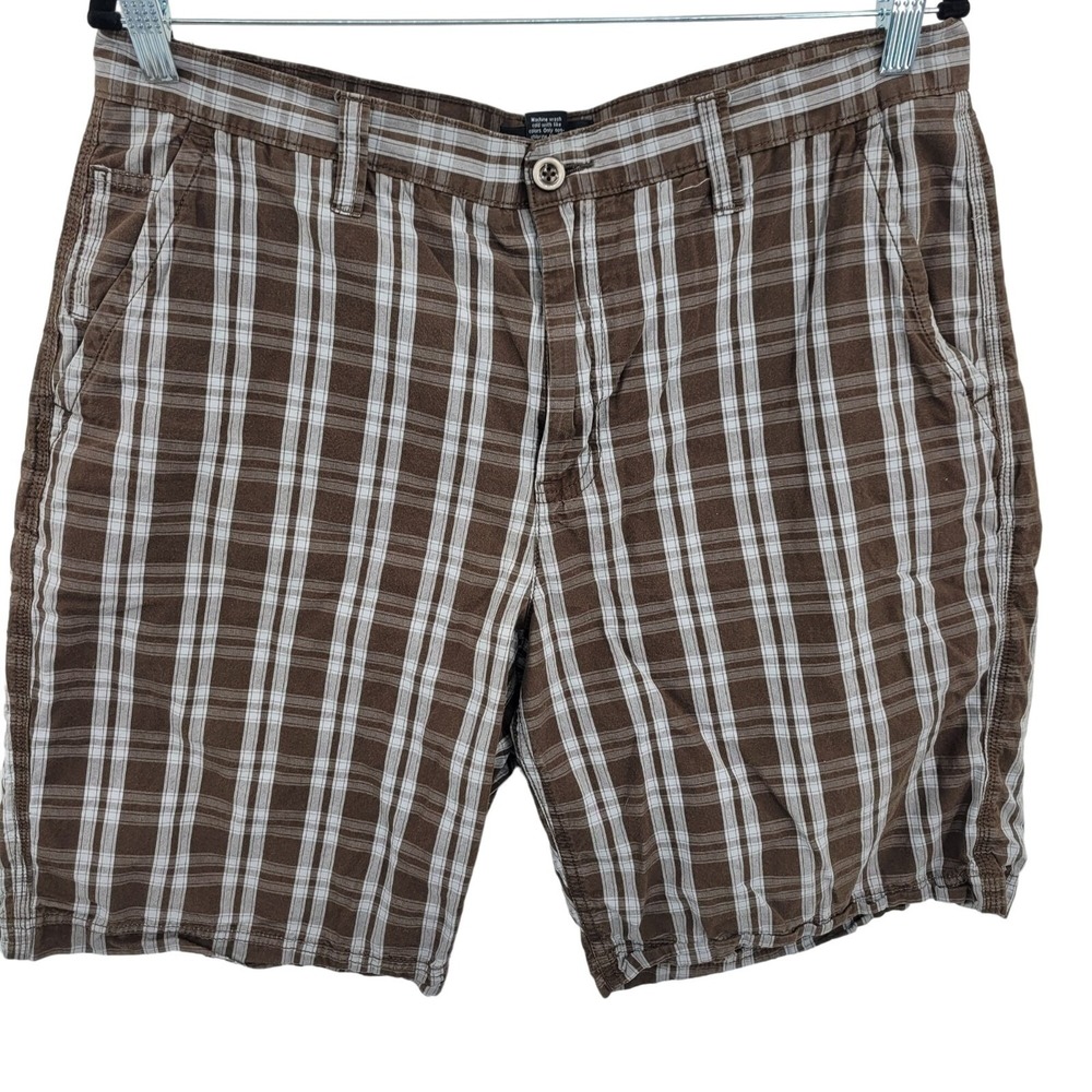 Vtg 90s‎ Mens Cotton Plaid Bermuda Shorts Sz 36 Brown Academia Grunge Preppy